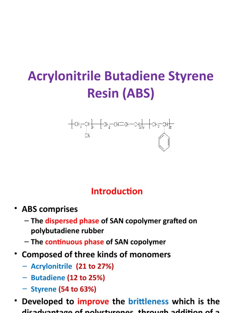 Acrylonitrile Butadiene Styrene Overview | PDF | Copolymer | Polystyrene
