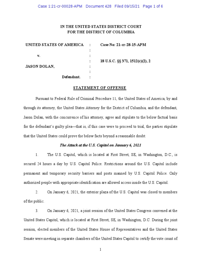 Jason Dolan's Capitol Riot Guilty Plea | PDF | United States Capitol ...