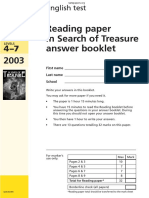 En Reading Paper in Search of Treasure Answer Booklet: English Test