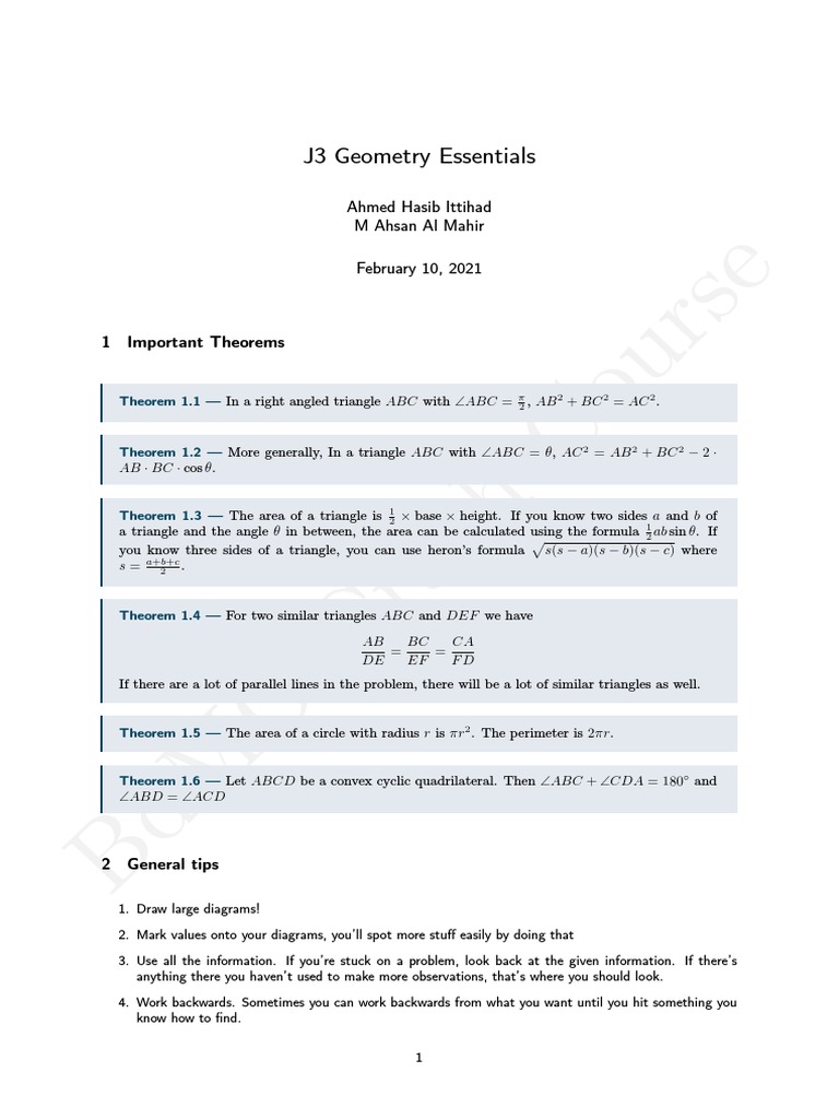 Geometry Theorems and Problem Solving | PDF | Area | Triangle