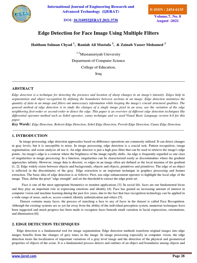 Edge Detection For Face Image Using Multiple Filters Pdf Computer