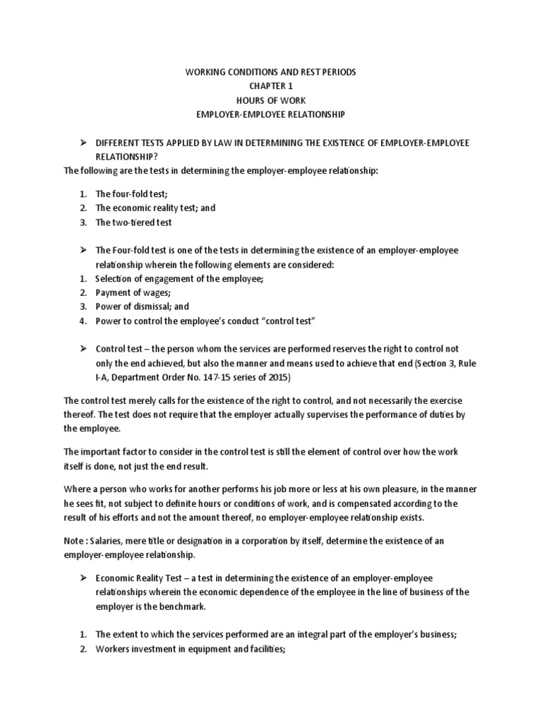 Working Conditions and Rest Periods | PDF | Employment | Physician