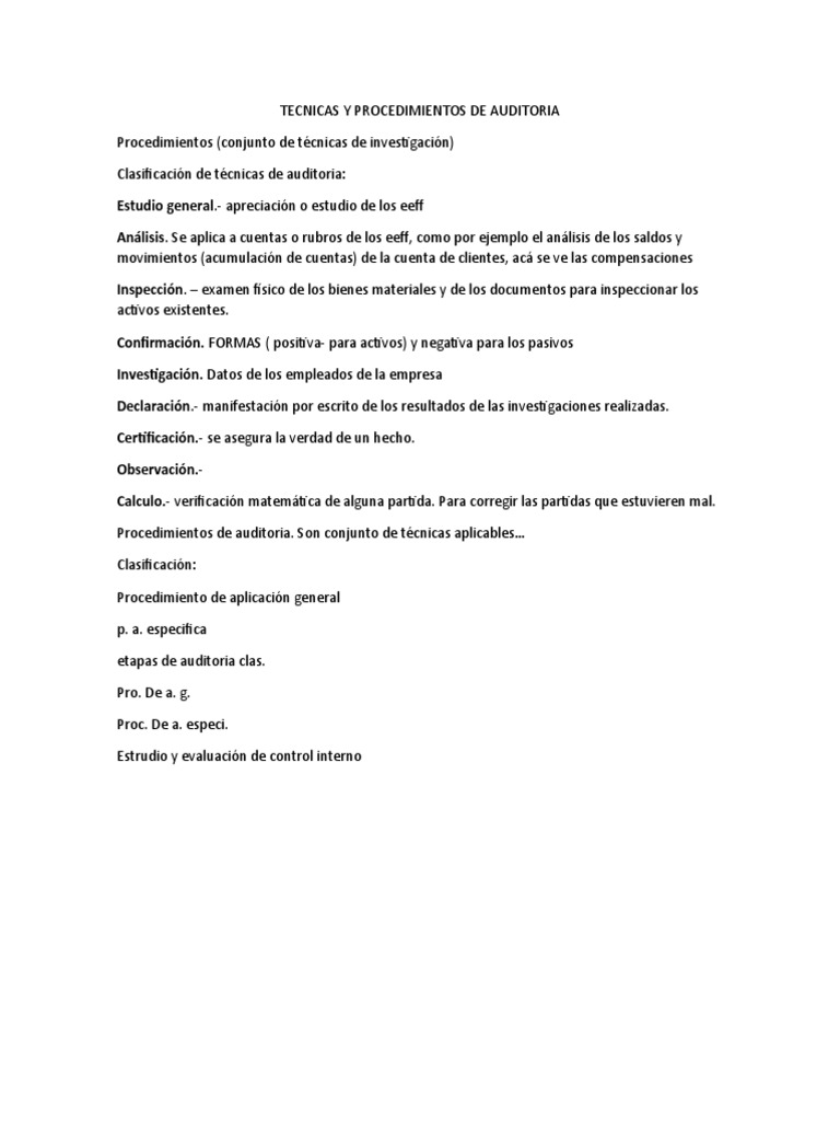 Tecnicas y Procedimientos de Auditoria | PDF | Negocios