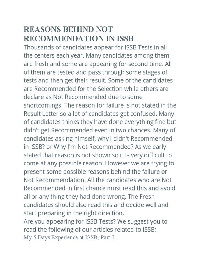 Reasons for Not Being Recommended in ISSB | PDF | Reason