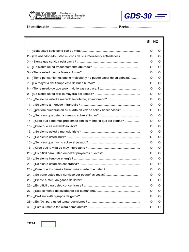 Escala de Depresión Geriátrica de Yesavage (30 Items) PDF