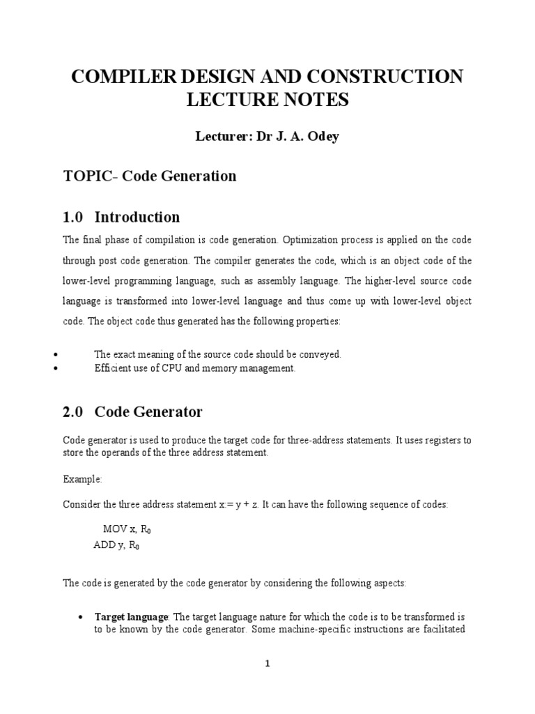 Compiler Design and Construction Lecture Notes | PDF | Computing ...