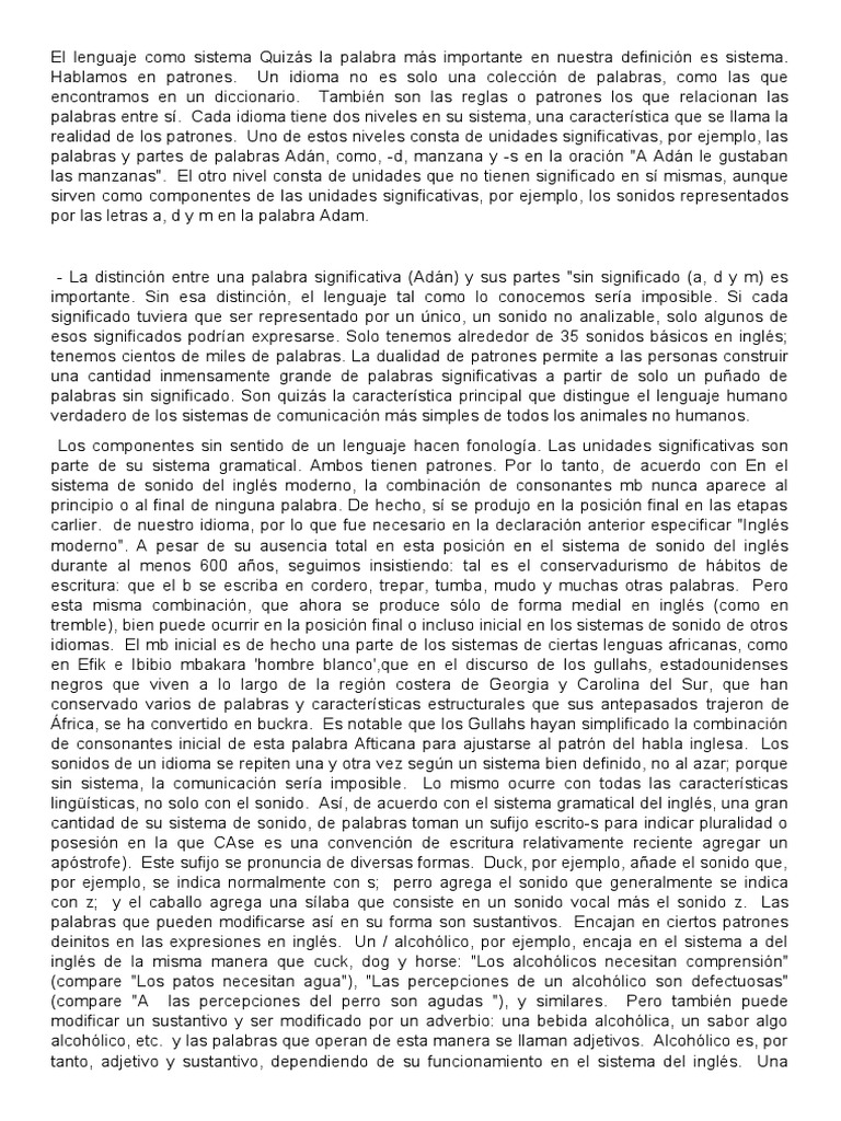 El Lenguaje Como Sistema Quizás La Palabra Más Importante en Nuestra ...