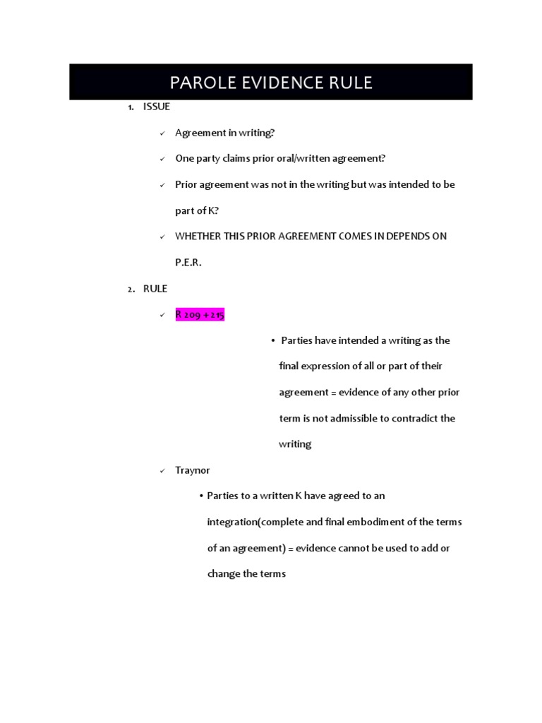 Parol Evidence Rule Guide | PDF | Breach Of Contract | Contract Law