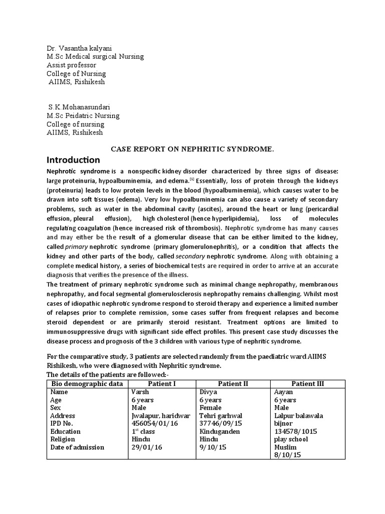 Case Study Nephrotic Syndrome Case Report PDF Nephrology Diseases