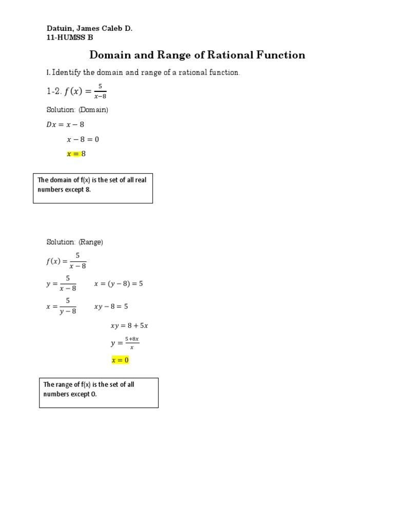 Domain and Range of Rational Functions | PDF | Mathematics ...
