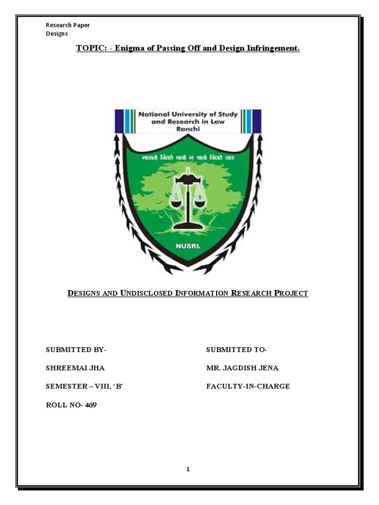 Designs Research Paper | PDF | Trademark | Common Law