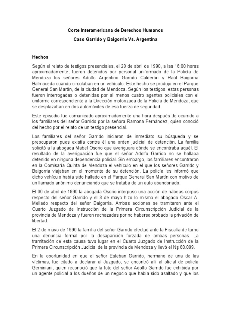 Corte Interamericana de Derechos Humanos Caso Garrido y Baigorria | PDF ...