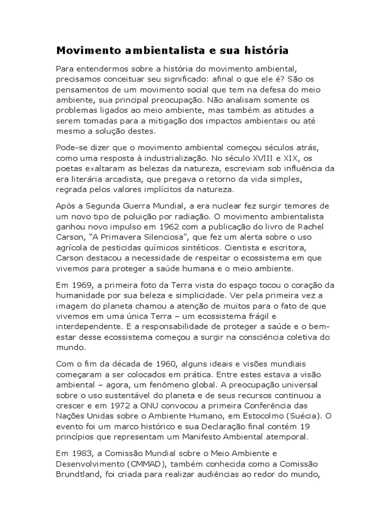 História do Movimento Ambientalista | PDF | Sustentabilidade ...