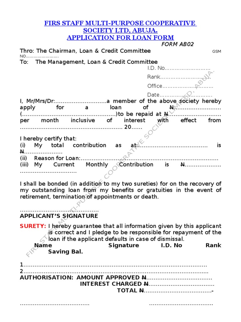 Cooperative Loan Application Form | PDF