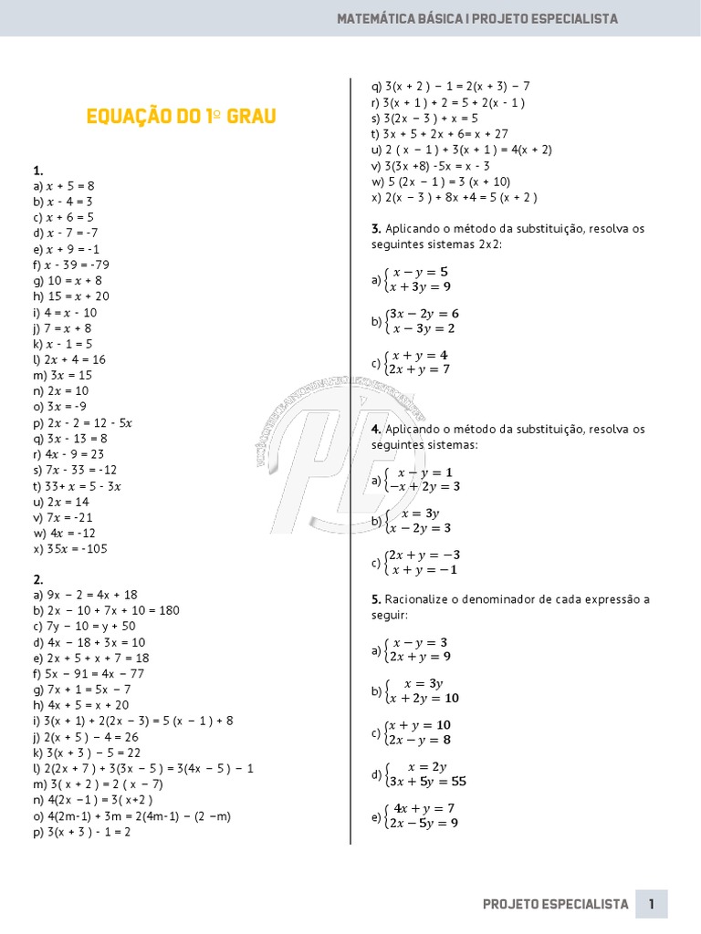 Equação Do 1º Grau | PDF | Matemática | Objetos matemáticos