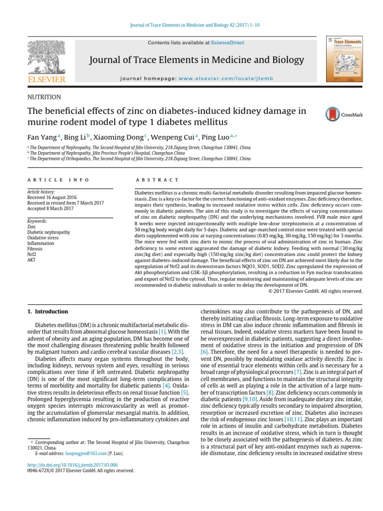The Beneficial Effects of Zinc On DiabetesInduced Kidney Damage