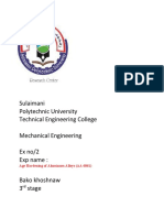 Sulaimani Polytechnic University Technical Engineering College Mechanical Engineering Ex No/2 Exp Name