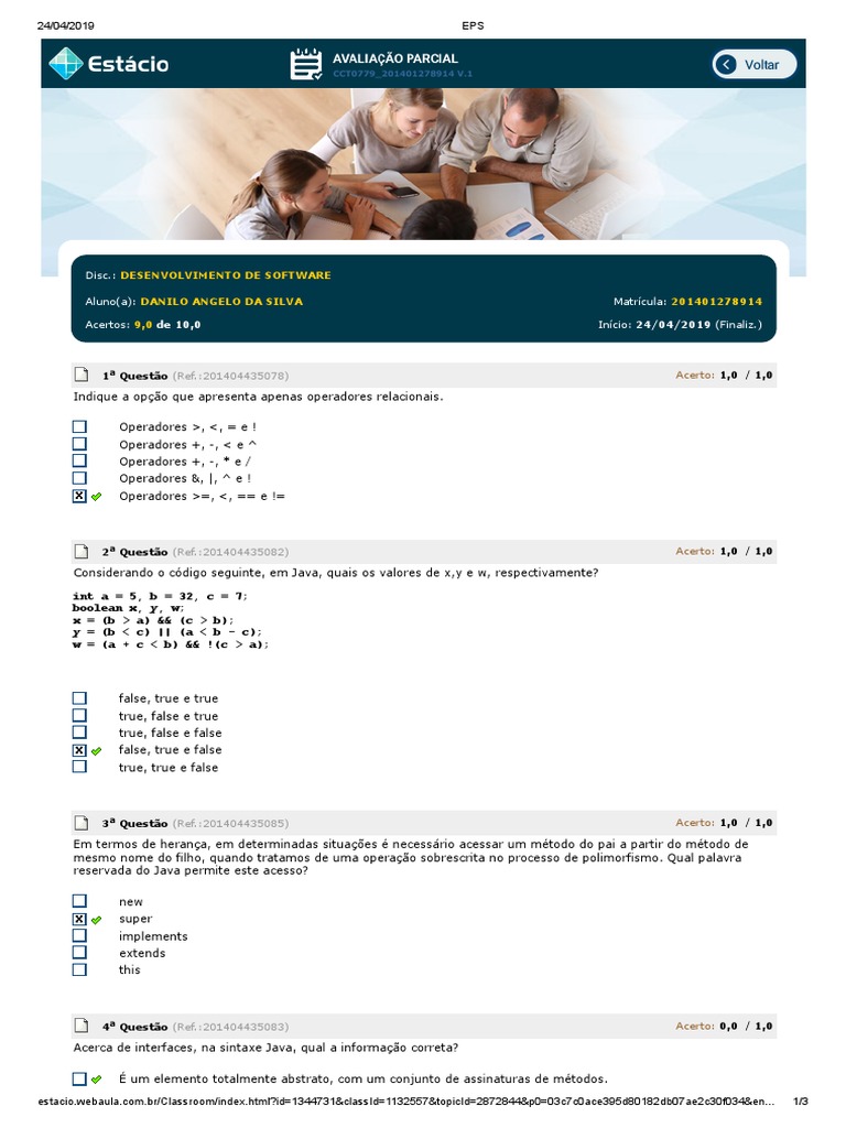 Prova JAVA - Estácio | PDF | Classe (programação de computadores ...