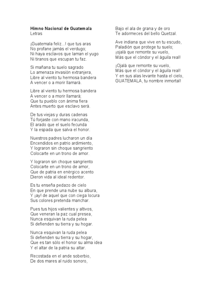 Himno Nacional de Guatemala y Centroamérica | PDF