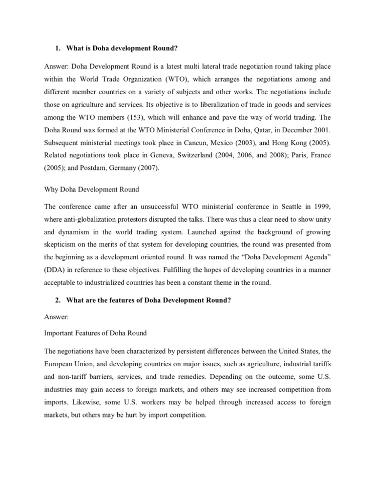Overview of the Doha Round Negotiations | PDF | Doha Development Round ...