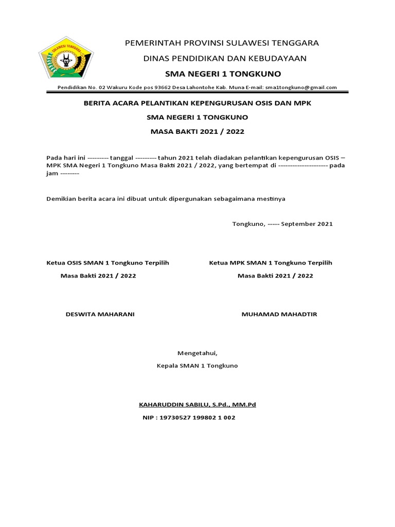Berita Acara Pelantikan Osis MPK | PDF