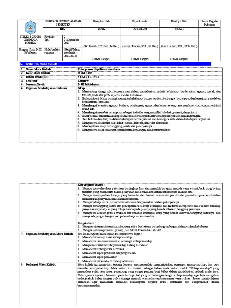 RPS Enterprenership Kewirausahaan Ta. 2021-2022 | PDF