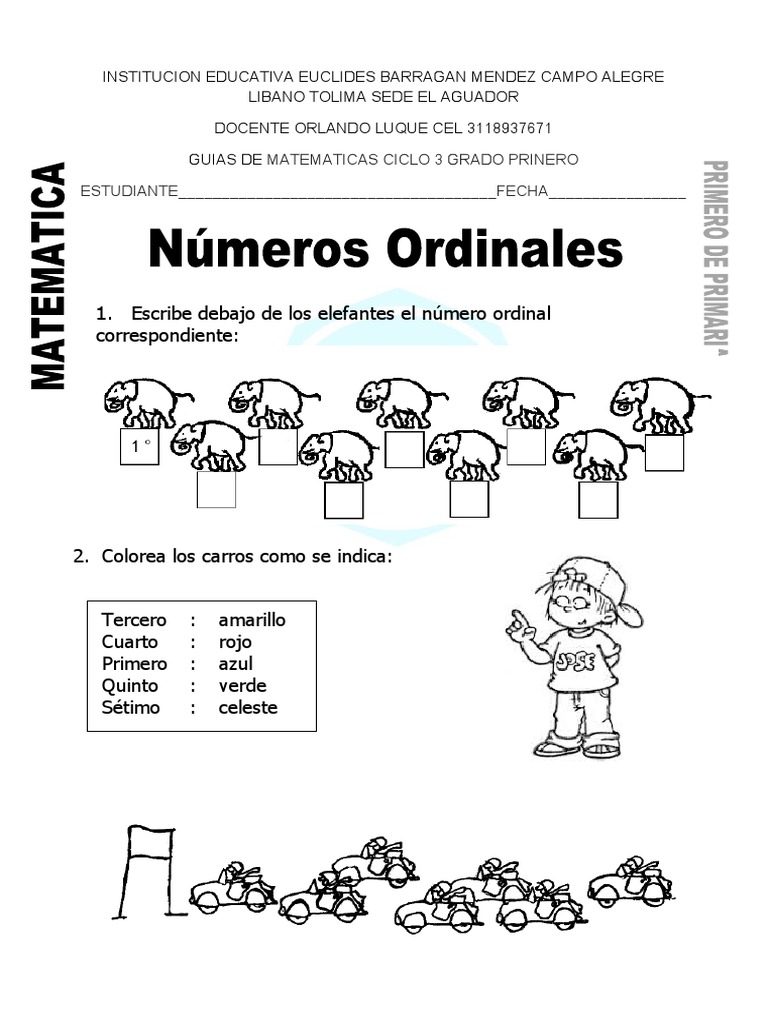 Ejercicios de Números Ordinales 1er Grado | PDF | Hogar, jardinería y  bricolaje, image size:768x1024