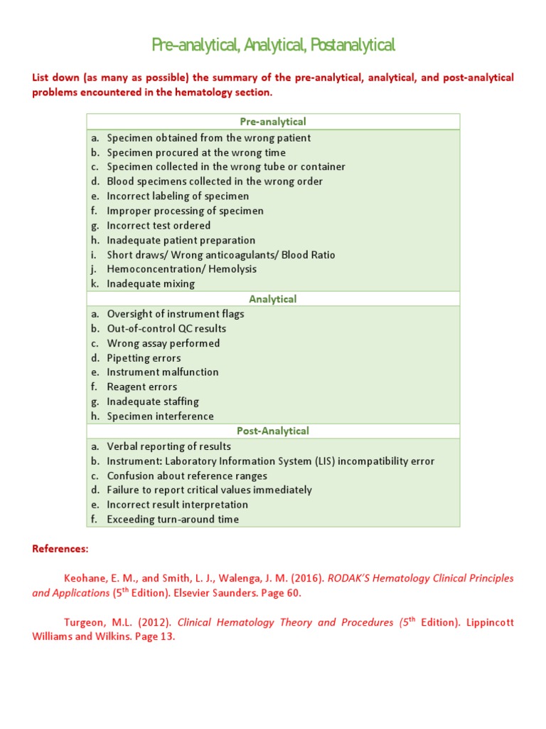 Pre-Analytical, Analytical, Post-Analytical Errors | PDF