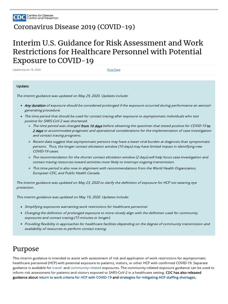 Interim U.S. Guidance For Risk Assessment and Work Restrictions For ...