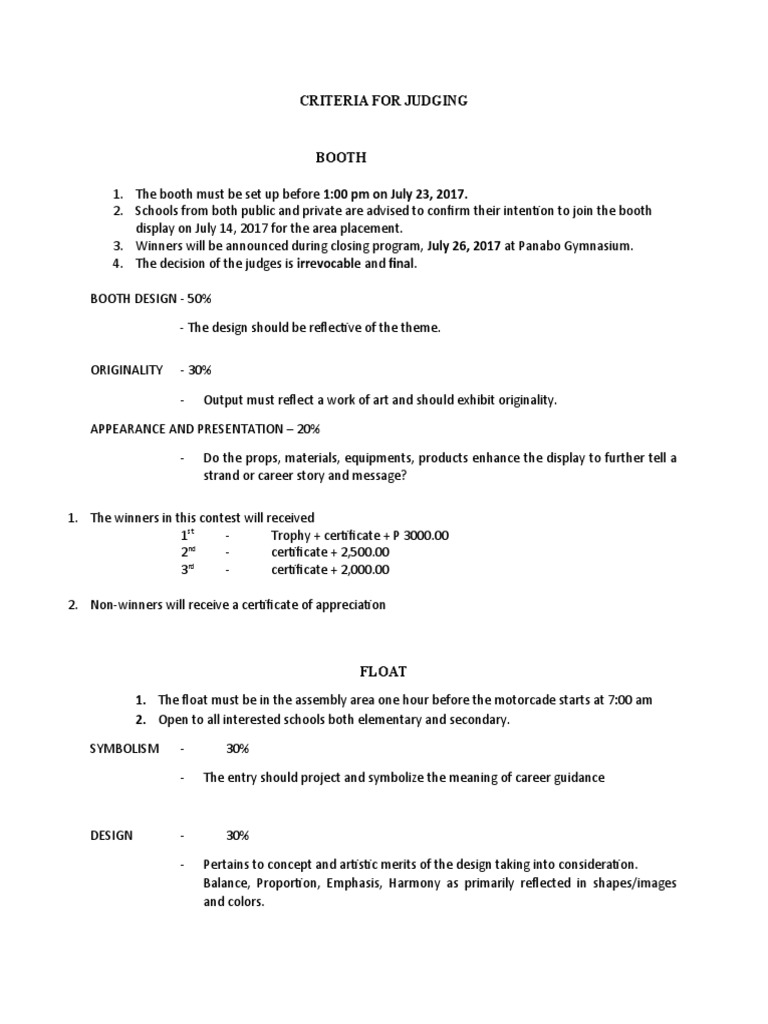 Judging Criteria for Booth and Contests | PDF
