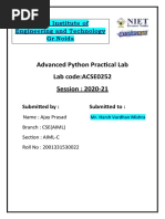 Advanced Python Practical Lab Lab code:ACSE0252 Session: 2020-21