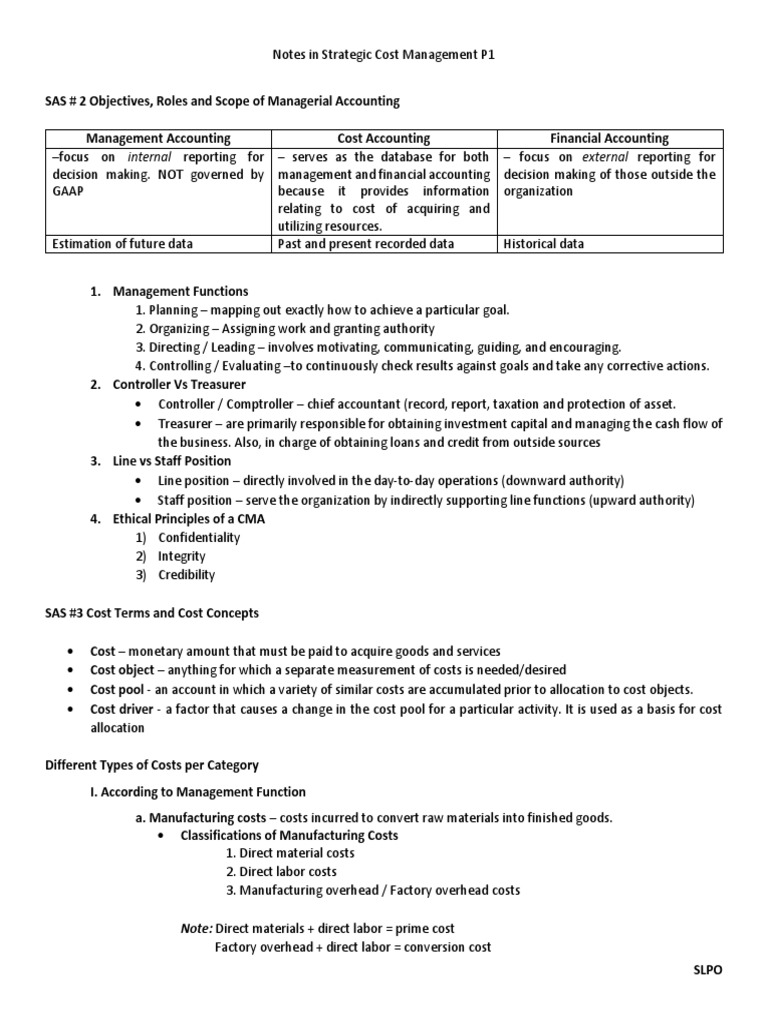 Notes in Strategic Cost Management (SLPO) | PDF | Cost | Cost Accounting