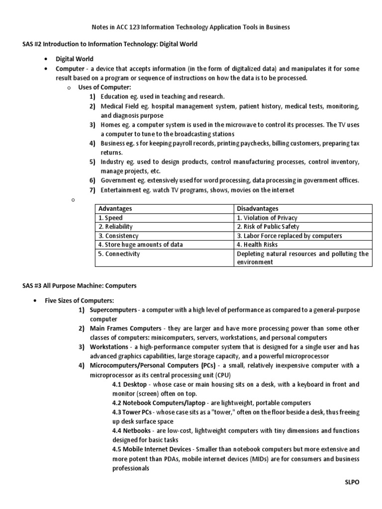 ACC 123 IT Tools in Business Overview | PDF | Personal Computers | Laptop