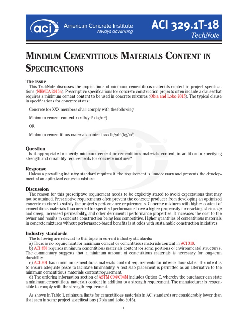 329.1T-18 Minimum Cementitious Materials | PDF | Concrete | Cement