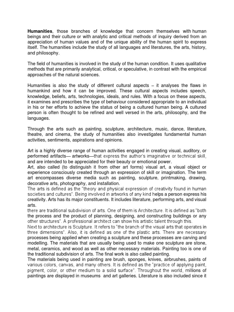 Humanities, Those Branches of Knowledge That Concern Themselves With Human PDF Paintings