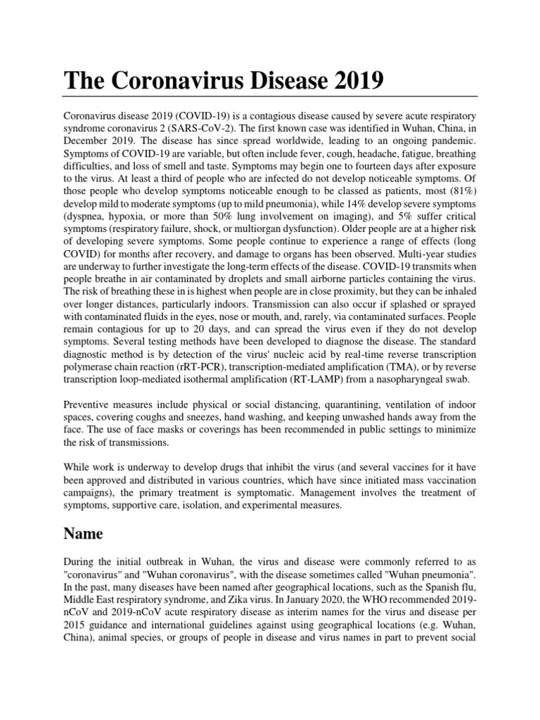 CoVid-19: The Coronavirus Disease 2019 | PDF | Infection | Cytokine