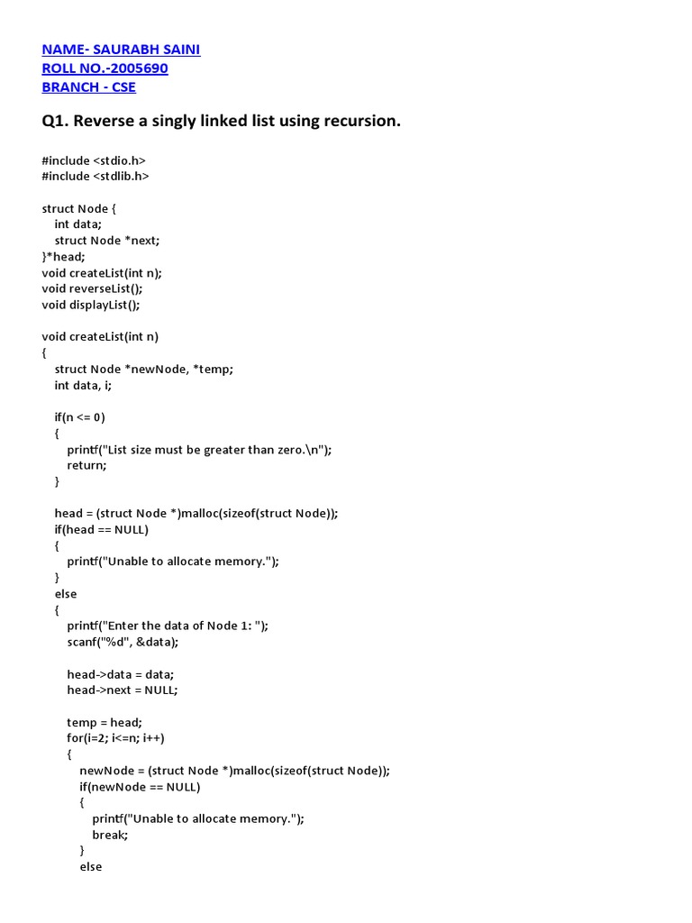 DSA Lab 7 - Saurabh - Saini - 2005690 PDF | PDF | Software Development ...