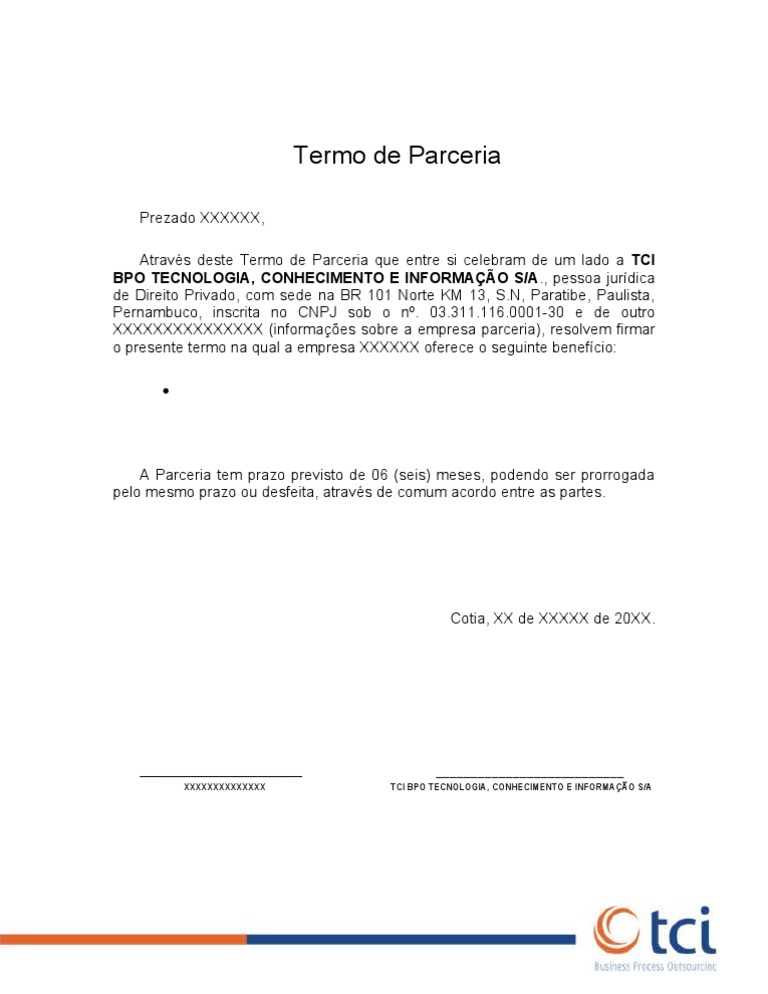 Modelo - Termo parcerias