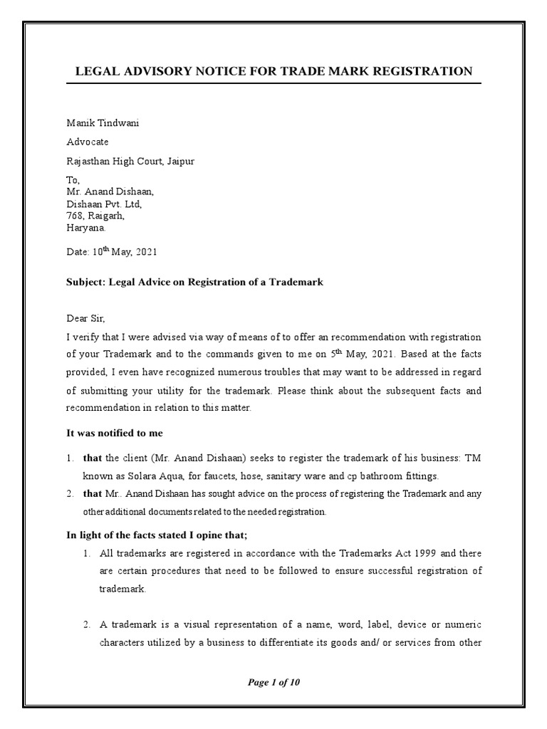 Trademark Registration Legal Advice | PDF | Trademark | Business