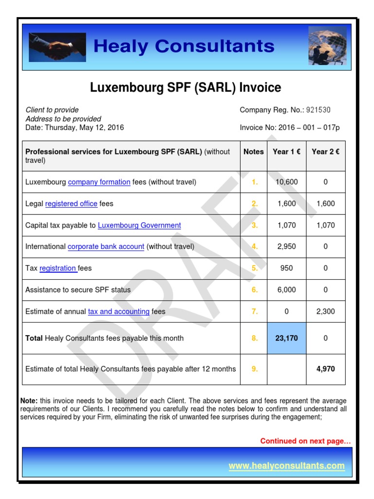 Draft Invoice Luxembourg SPF SARL PDF Invoice Banks