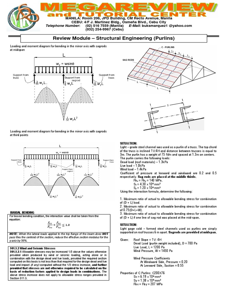 Sag Rods and Purlin Load Analysis | PDF | Bending | Truss