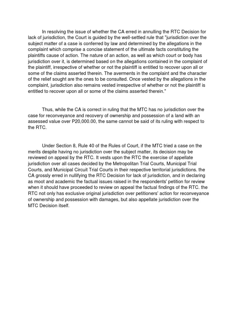 In Resolving The Issue of Whether The CA Erred in Annulling The RTC ...
