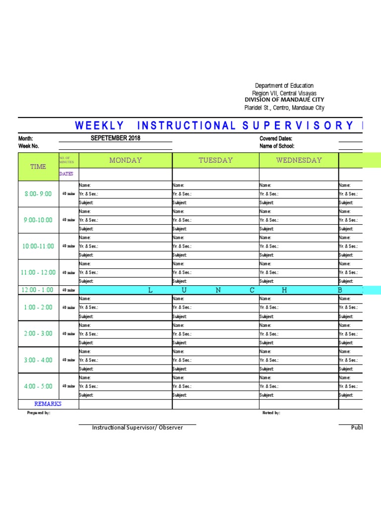 Weekly Instructional Supervisory Plan | PDF