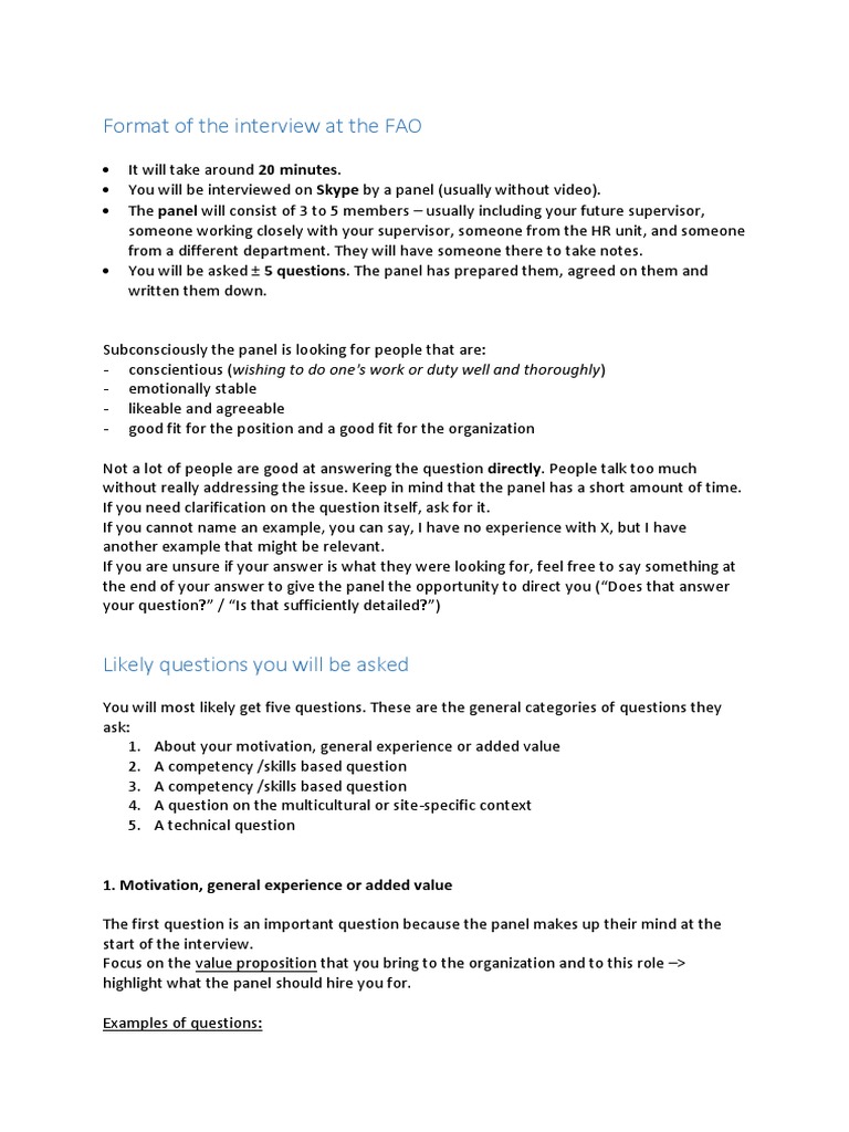 FAO Interview Format and Tips | PDF | Knowledge | Interview