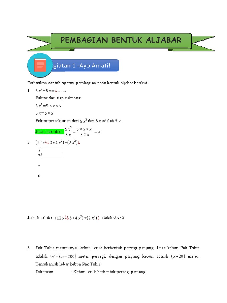 Operasi Pembagian Bentuk Aljabar | PDF