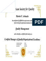 Certification - ASQ CMQOE 2014-2018