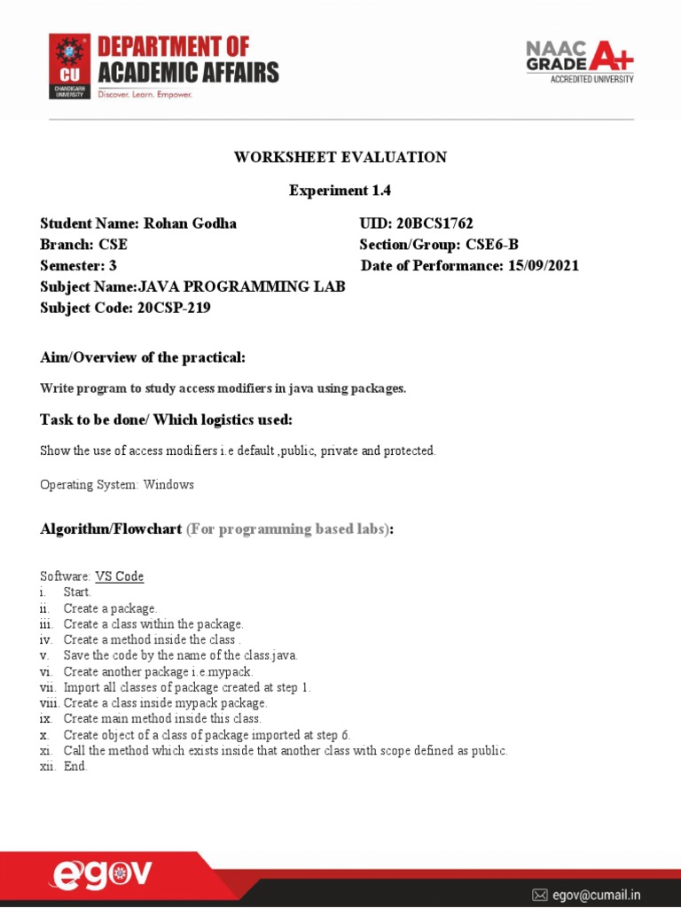 (For Programming Based Labs) : Write Program To Study Access Modifiers ...