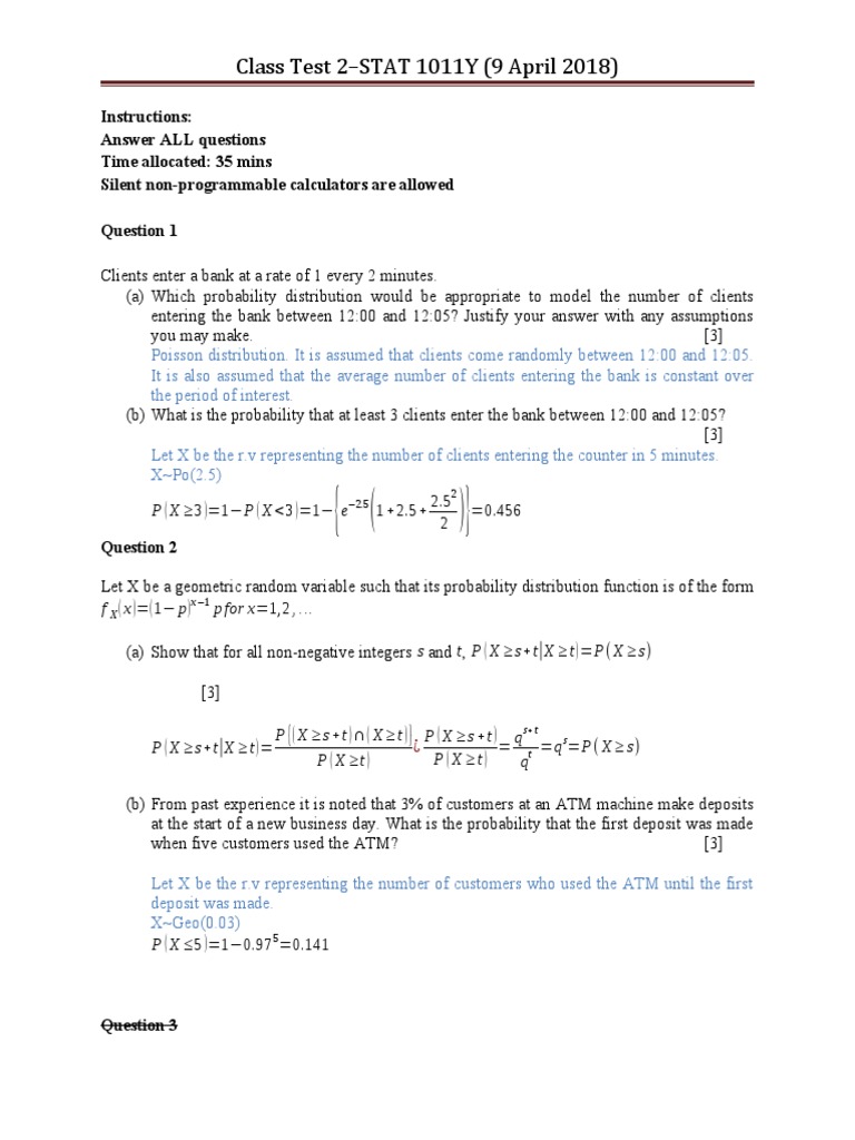 STAT 1011Y Class Test 2 Solutions | PDF | Confidence Interval ...