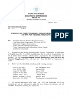 Division Memo No 266, s.2021 - Schedule of Computer-Based English Proficiency Test (Cb-Ept) For Teacher-Applicants