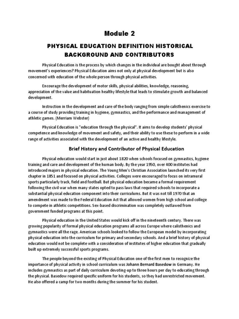 History and Contributors of PE | PDF | Physical Education | Physical ...